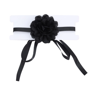 Elegant black velvet rose choker necklace with silk ribbon for French party style