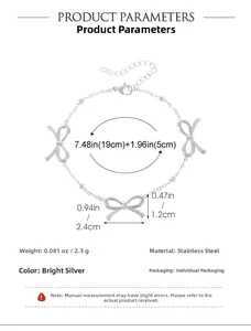 Detaillierte Größentabelle für das silberne Schleifenarmband mit genauen Abmessungen