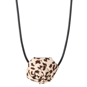 Y2K leopard print fabric rose choker necklace with thin black cord on white background