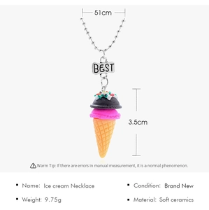 Dettagli della collana con ciondolo a gelato in argilla con catena da 51cm e dimensioni