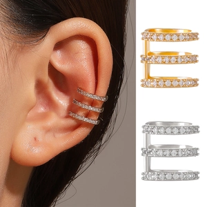 Τριπλό σκουλαρίκι ear cuff με ζιργκόν σε χρυσό και ασήμι για αυτιά χωρίς τρύπες