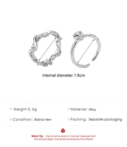 Detailed view of silver alloy ring set with 1.6cm inner diameter and 5.3g weight