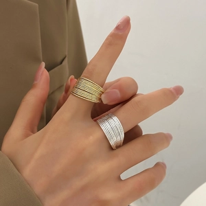 Minimalist multi-layer layered stack rings in gold and silver finish for women