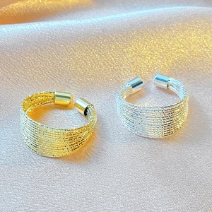 Minimalist multi-layer woven open ring in gold and silver finish for women