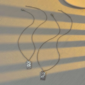 Retro stainless steel tarot card necklaces with moon and star pendants in vintage silver