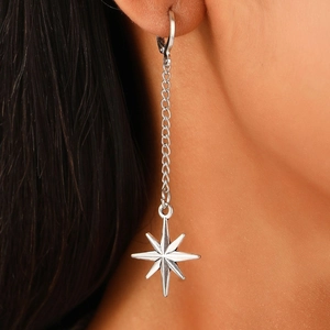 Gothic Punk Alloy Star Cross Drop Earrings For Women Silver Tone Spike Tassel Leverback Star Hoop Earrings Y2K Jewelry Gift