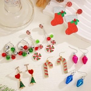 Christmas Earrings Collection For Women Alloy Enamel Santa Claus Snowman Bell Candy Cane Christmas Tree Stud Drop Earrings Holiday New Year Gift Jewelry