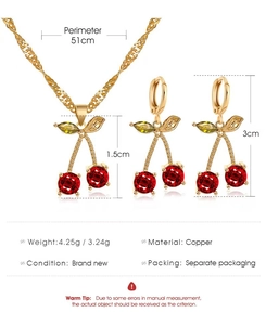 Detailed dimensions of cherry pendant necklace and matching hook earrings set