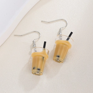 Creative Miniature Bubble Tea Cup Drop Earrings For Women Resin Food Shape Funny Cute Dangle Earrings Girly Fashion Jewelry