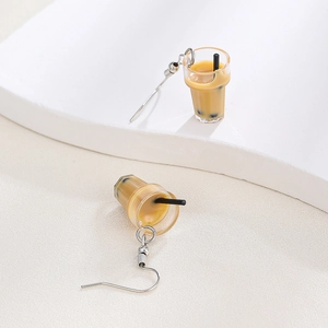 Creative miniature bubble tea drop earrings with yellow liquid and tiny black pearls