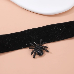 Gothic black velvet spider choker necklace with silver glitter finish for Halloween