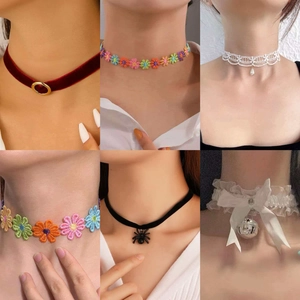Vintage Gothic Velvet Lace Choker Necklace For Women Alloy Spider Floral Moon Pendant Collar Halloween Party Jewelry