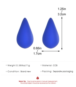 Detail specifications for lightweight matte blue teardrop earrings measuring 1.25 inches
