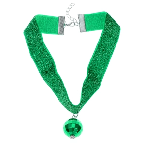 Collier ras du cou boule disco verte avec ruban scintillant et fermoir réglable