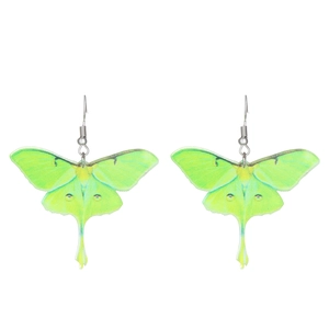 Green gradient acrylic Luna Moth earrings with silver hooks for a nature-inspired look