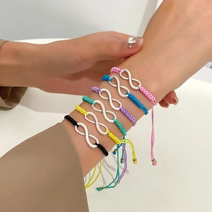 Infinity Symbol Woven Rope Bracelet For Women Men Adjustable Alloy Braided Hand String Friendship Couple Minimalist Jewelry Gift