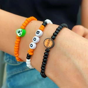 Pulsera de Cuentas de Halloween para Mujer Bohemio Calabaza Fantasma Calavera Amuleto Spooky Boo Letra Pulseras Elásticas Fiesta Joyería
