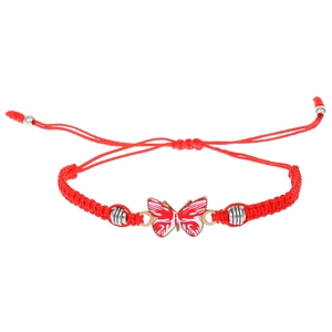 Verstellbares rotes geflochtenes Armband mit Schmetterling-Anhänger und Metallperlen