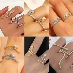 Fashion Micro Inlaid Zirconia Snake Winding Open Ring For Women Personalized Small Design Gold Silver Plated Copper Finger Ring