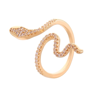 Minimalist snake-shaped open ring in rose gold with shimmering micro-pave zircons