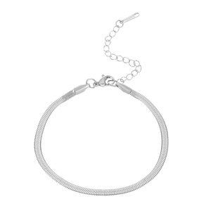 Minimalist silver snake chain bracelet in stainless steel with adjustable lobster clasp
