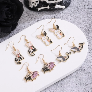 Gothic Halloween skeleton animal earrings with cat, rabbit, whale and bat designs