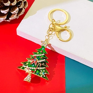 Creative Christmas tree keychain with colorful rhinestones and gold plating finish