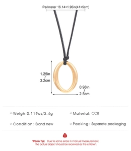 Detail specifications of golden oval CCB pendant with adjustable black cord necklace