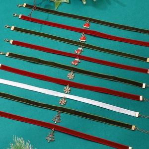 Detailed set of ten festive velvet chokers with various Christmas themed charms