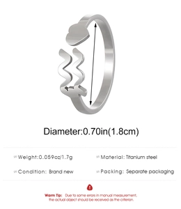 Detailed specs of titanium steel heart ring with 1.8cm diameter and 1.7g weight