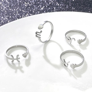 Zodiac sign rings set with heart detail in adjustable stainless steel minimalist design