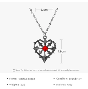 Gothic hart ketting met rood kristal en pijl inclusief afmetingen en specificaties