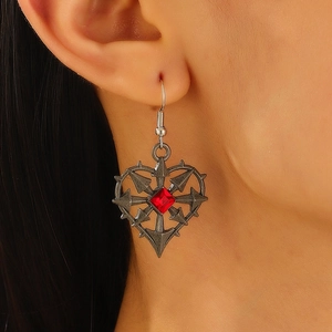 Gothic Retro Doorn Hart Rode Edelsteen Ketting Oorbellen Legering Vintage Punk Sieraden Cadeau Voor Vrouwen