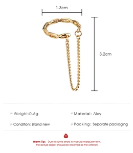 Detailansicht mit Abmessungen eines Vintage Goldketten Fransen Ohrmanschetten Ohrrings