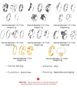 Detailed chart of vintage alloy ring sets with heart and butterfly motifs and sizing