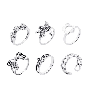 6-piece vintage silver ring set with butterfly, fairy, and star moon designs for women