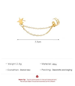 Größentabelle für goldene Stern-Ohrklemme mit 7,7cm Kettenlänge und 2,8g Gewicht im Detail