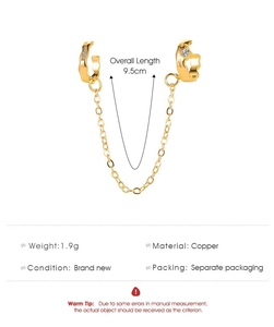 Detailspezifikation der 9,5 cm langen goldfarbenen Quastenkette-Ohrringe mit Zirkonia