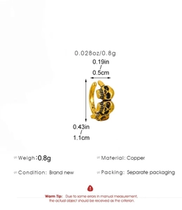 Detaillierte Größentabelle für den goldenen Totenkopf-Ohrklemme aus Kupfermaterial