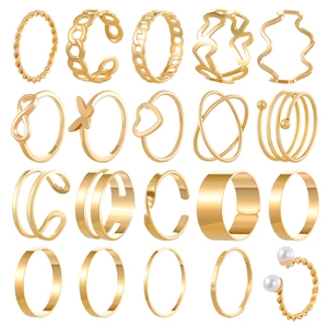 22-piece gold vintage stackable ring set with heart and butterfly designs for women