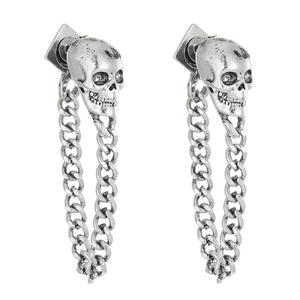 Vintage Silberne Totenkopf Ohrringe mit U-förmiger Gliederkette im Gothic Punk Stil