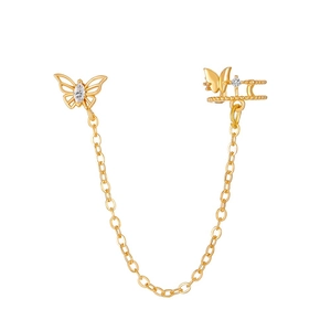 Elegante goldene Schmetterlings Ohrringe mit Quastenkette und Zirkonia Ohrmanschette