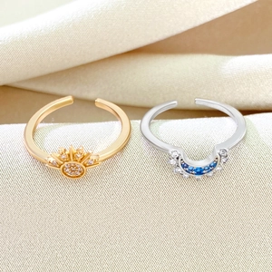 Vintage sun and moon open rings set with sparkling crystals in gold and silver finish