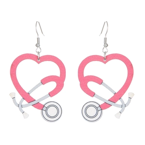 Creative pink heart stethoscope wooden earrings for doctors and nurses healthcare gifts