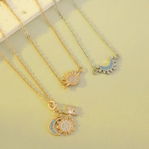 Elegante zon en maan hanger kettingen met zirkoon in gouden en zilveren kleur