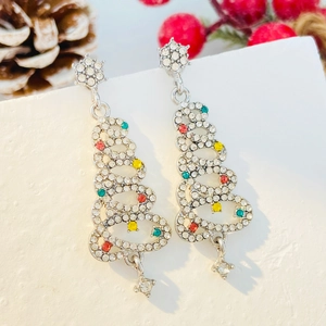Orecchini ad albero di Natale con cristalli multicolore e perno a stella, stile festivo
