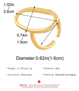 Detailed dimension guide for double-layered oval hollow gold alloy open ring