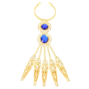 Brazalete de armadura de dedo dorado exótico con gemas azules para danza étnica