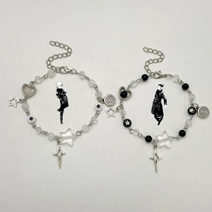 Handmade punk star bracelets featuring heart charms and beads for couples and friends
