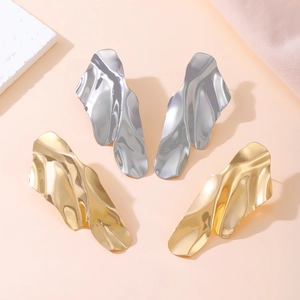 Irregular liquid metal geometric stud earrings in gold and silver finish for women